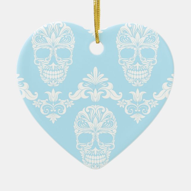 Blaue viktorianische Schädel Keramikornament (Vorne)