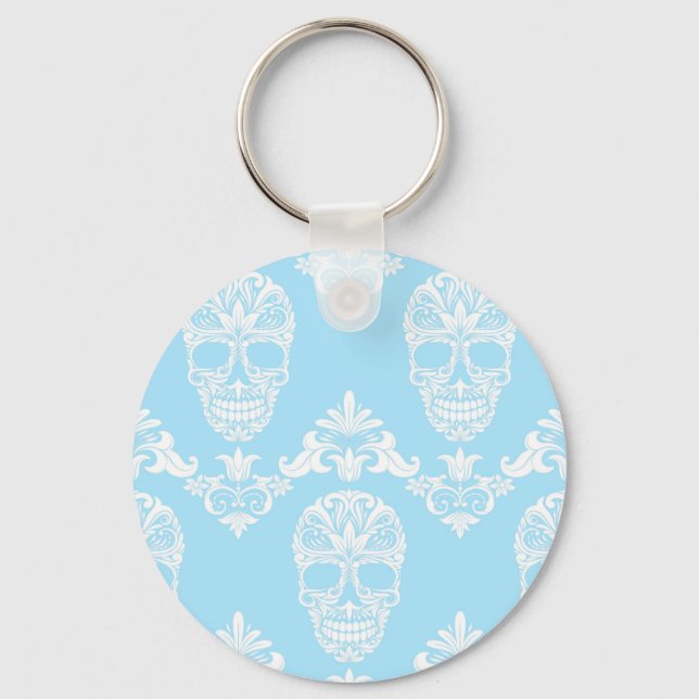 Blaue viktorianische Schädel Schlüsselanhänger (Vorderseite)