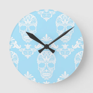 blaue viktorianische Totenschädel Runde Wanduhr