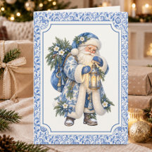 Blaue viktorianische Weihnachtskarte mit Santa und