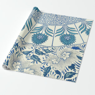 Blaue Vintage-Asien-Blumen: Antike Chinoiserie Geschenkpapier