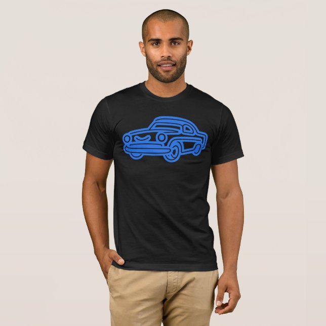 Blaue Vintage-Auto-Illustration T-Shirt (Vorne ganz)
