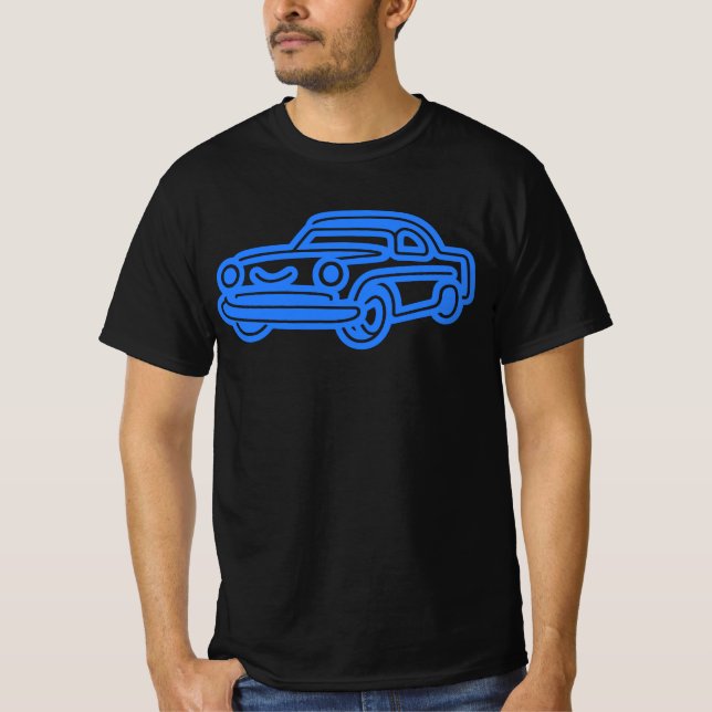 Blaue Vintage-Auto-Illustration T-Shirt (Vorderseite)