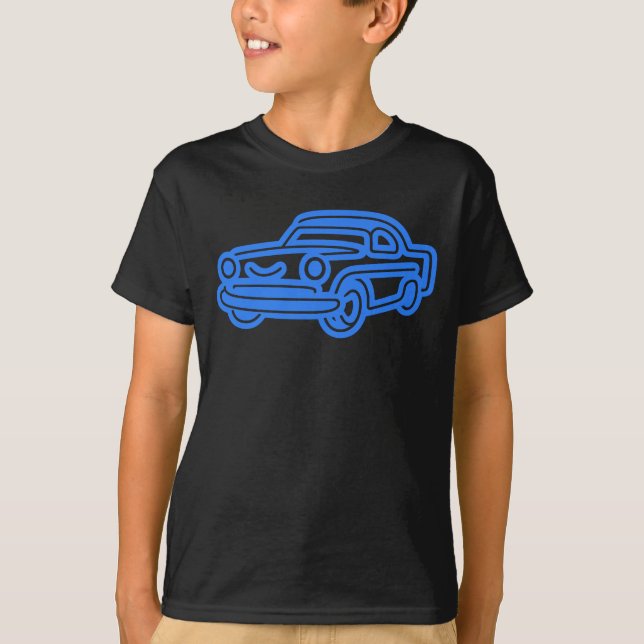 Blaue Vintage-Auto-Illustration T-Shirt (Vorderseite)