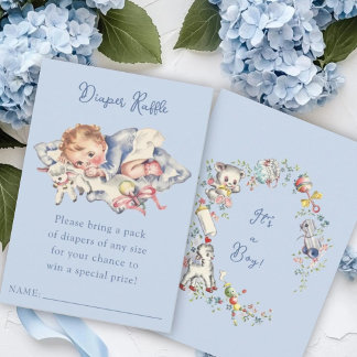 Blaue Vintage-Baby-Party für einen Jungen-Windel-R Begleitkarte
