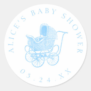 Blaue Vintage-Babykarre Baby Shower Runder Aufkleber