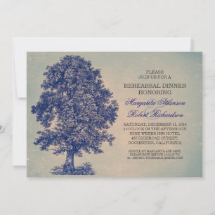 blaue Vintage-Baum-Rustical-Probeessen-Einladungen Einladung