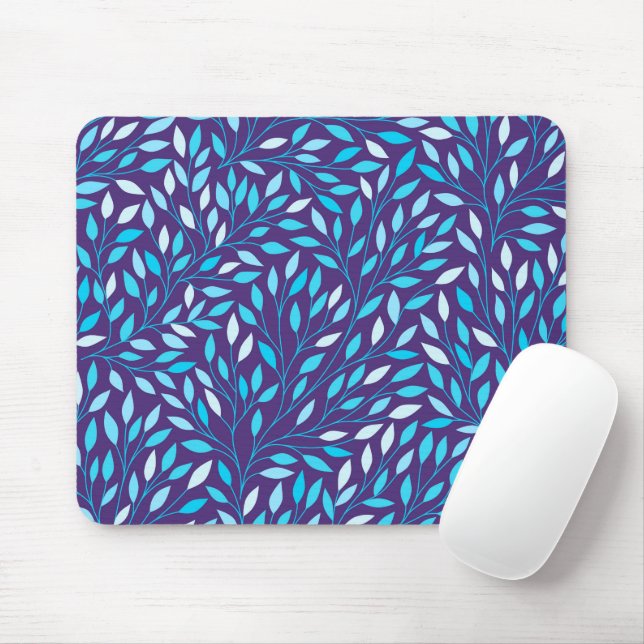 Blaue Vintage-Blätter Mousepad (Mit Mouse)