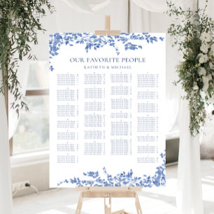 Blaue Vintage blühende Alphabetische Hochzeitssitz Poster