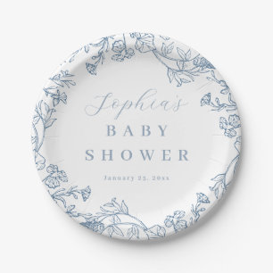 Blaue Vintage-Blumen-Baby-Party Pappteller