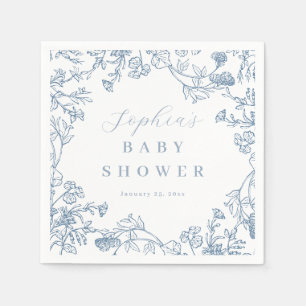 Blaue Vintage-Blumen-Baby-Party Serviette