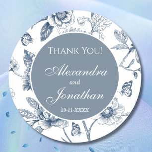 Blaue Vintage-Blumen-Chinoiserie-Hochzeit-Danke Runder Aufkleber