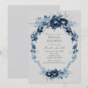 Blaue Vintage-Blumen Elegante Florale Babyparty zu Einladung