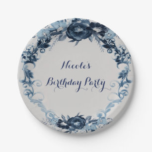 Blaue Vintage-Blumen Elegante Florale Hochzeit Pappteller