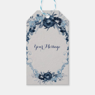 Blaue Vintage-Blumen Elegantes Florales Hochzeitsg Geschenkanhänger