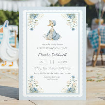 Blaue Vintage-Blumen-Gans-Baby-Shower-Aquarell