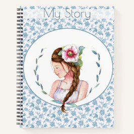 Blaue Vintage-Blumen-Girl Notizbuch