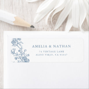 Blaue Vintage-Blumen-Hochzeit-Rücksendeadresse