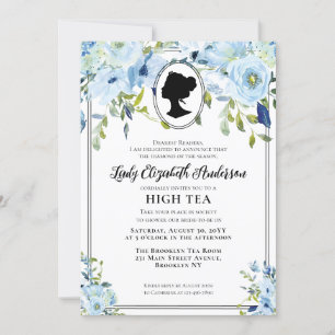 Blaue Vintage-Blumen Hochzeits-Hochzeitstee Einladung