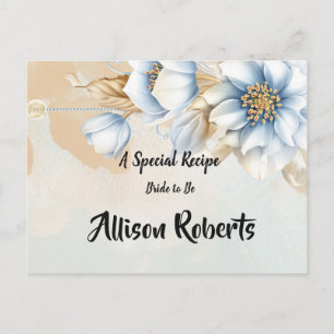 Blaue Vintage-Blumen-Hochzeitsdusche-Rezept Postkarte