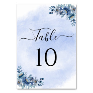 Blaue Vintage-Blumen-Hochzeitstisch-Nummern Tischnummer