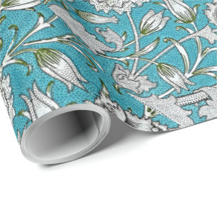Blaue Vintage-Blumen mit Silberlaub Blumen Geschenkpapier