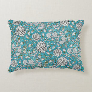 Blaue Vintage-Blumen mit Silberlaub Dekokissen