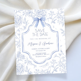 Blaue vintage-blumen nahtlose Muster-Schleife Hoch Save The Date