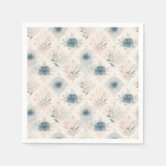 Blaue Vintage-Blumen-Papier-Serviette Serviette (Vorderseite)