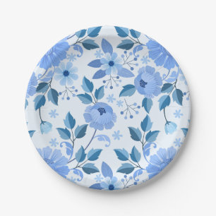 Blaue vintage Blumen Pappteller