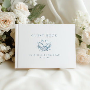 Blaue Vintage-Blumen-Schwäne Hochzeit Gästebuch