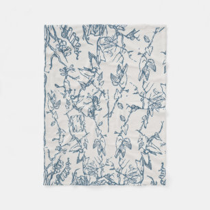 Blaue Vintage-Blumen-Skizzenmuster Fleecedecke