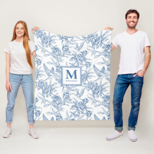 Blaue Vintage-Blumen-Toile de Jouy französisches M Fleecedecke