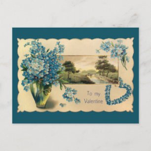 Blaue Vintage-Blumen Valentinstag-Postkarte Feiertagspostkarte