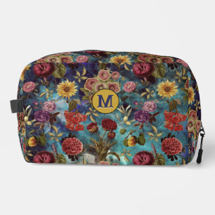 Blaue Vintage-Blumen Waschbeutel