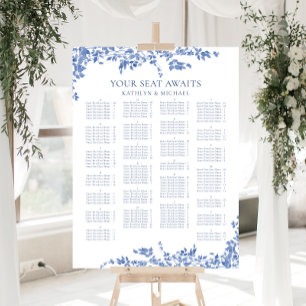 Blaue Vintage-Blumenalphabet-Hochzeitsbestuhlung Poster