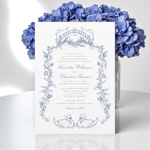 Blaue Vintage-Blumenbogen-Hochzeitseinladung Einladung