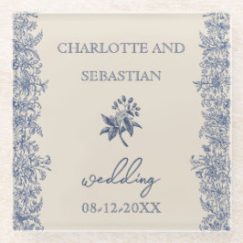 Blaue Vintage Blumenhochzeit Glasuntersetzer