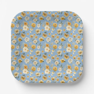 Blaue Vintage-Blumenmuster-Baby-Shower-Platte Pappteller