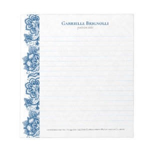 Blaue Vintage Blumenspitze Notizblock
