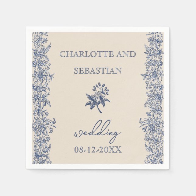 Blaue, Vintage Blumenzimmertafeln Serviette (Vorderseite)