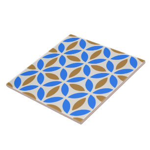 Blaue Vintage Braune Barcelona Blüten Geometrische Fliese