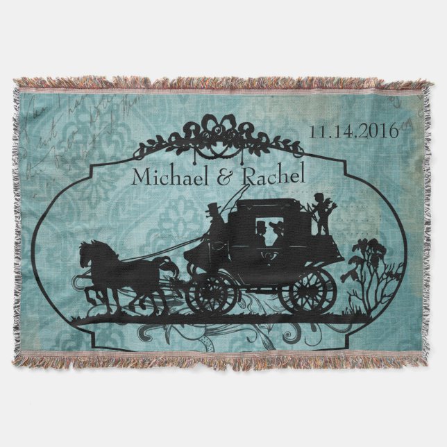 Blaue Vintage Braut- und Gräuel-Pferd- und Buggy-W Decke (Vorderseite)