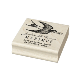 Blaue Vintage-Briefmarke mit Adressstempel Gummistempel