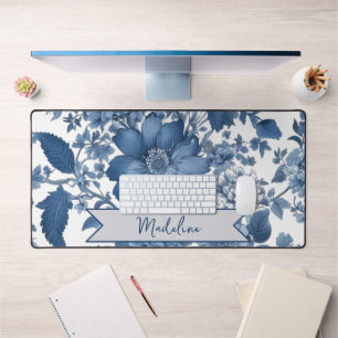 Blaue Vintage-Chinoiserie-Blumen Schreibtischunterlage