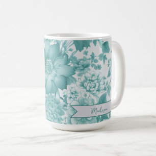 Blaue Vintage-Chinoiserie-Blumenmuster personalisi Kaffeetasse