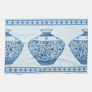 Blaue Vintage-Chinoiserie-Ingwer-Glas-Vasen Geschirrtuch