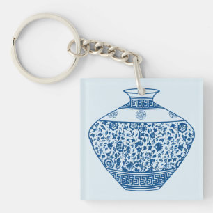 Blaue Vintage-Chinoiserie-Vase Ginger Jar Schlüsselanhänger