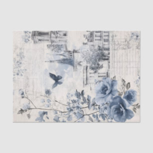 Blaue Vintage-Collage mit Rosen und Architektur Seidenpapier