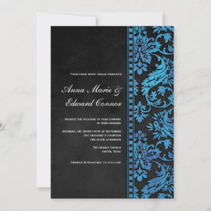 Blaue Vintage-Damask-Lace-Hochzeit Einladung